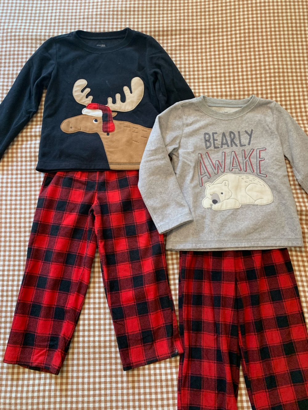 Carter's Red and Black Buffalo Plaid Pajama Set with Moose and Bear Tops